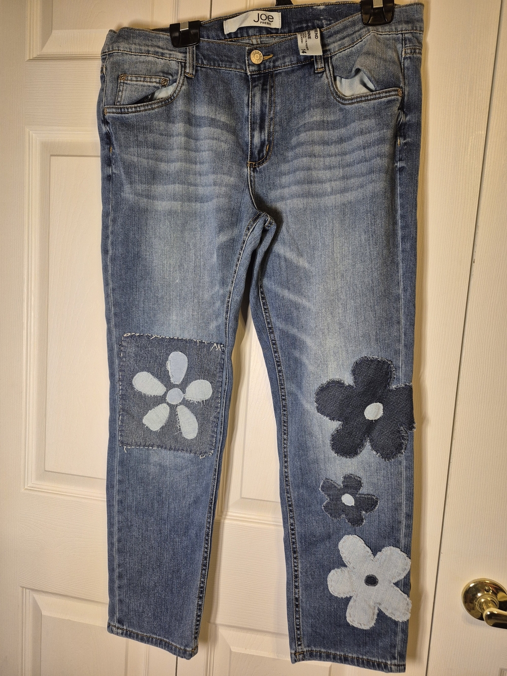 Upcycled Joe Fresh Women's Light Blue Floral Patch Slim Jeans